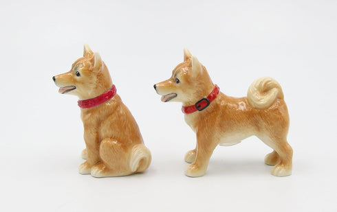 20777 Fine Porcelain Shiba Inu Dog Salt and Pepper Shakers Set, 3-5/8" L...