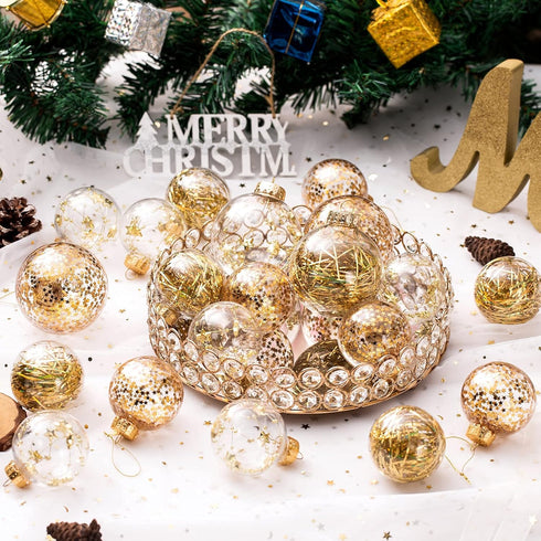 Christmas Ornaments Ball Set-Shatterproof Clear Plastic Decorative Baubles for Xmas Tree House Holiday Wedding Party Decoration,20pcs Gold...