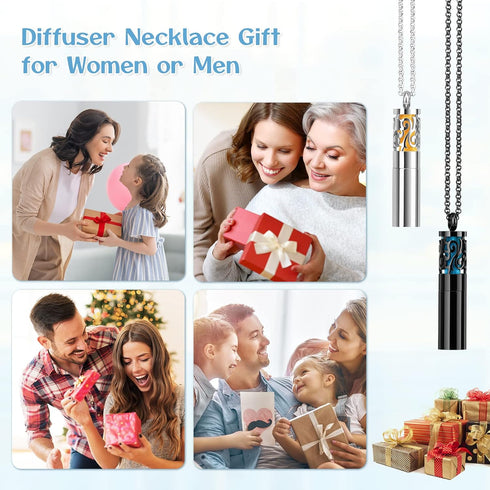 Essential Oil Diffuser Necklaces for Women, 2PCS Aromatherapy Necklaces Stainless Steel Diffuser Locket Pendant Cylinder with 20 Felt Pads, Aroma ...