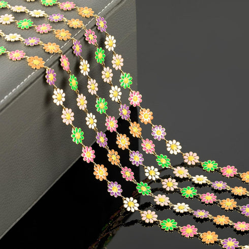 YOUBEIYEE 3M Gold Plated Brass Chain for Jewelry Making Mixed Color Enamel Daisy Flower Chain Necklace Bracelet DIY for Women Jewelry Supplies...