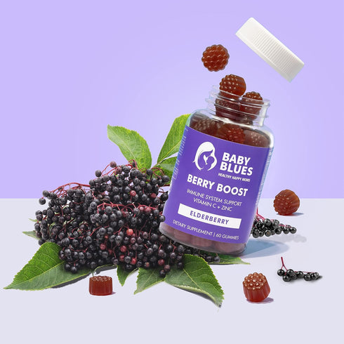 Baby Blues Berry Boost Elderberry Gummies for Moms - Immune Support with Zinc & Vitamin C Non-GMO Vegan and Gluten Free (60 Pieces)...