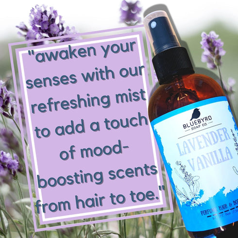 BLUEBYRD Soap Co. Lavender Vanilla Fragrance for Hair and Body | Alcohol Free Hair Perfume | Perfumed Hair and Body Mist -Sweet Vanilla & Relaxing...