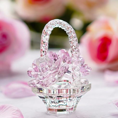 H&D HYALINE & DORA Glass Rose Flower Gift for Women Handcraft Pink Crystal Rose Flower Basket Figurine for Valentine's Day Mother's Day Christmas...
