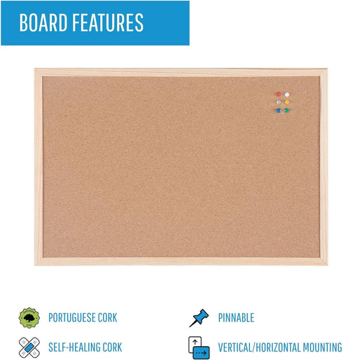 MasterVision Cork Push Pin Bulletin Board, 12" x 18", Pine Wood Frame, Wall Mount Kit Included (MC180012010)...