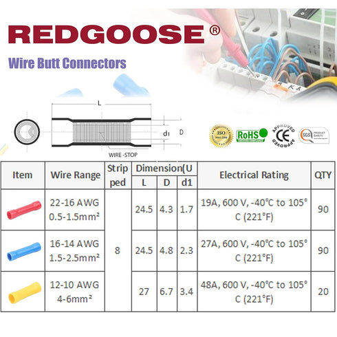 200PCS Wire Butt Connectors 22-10 AWG Insulated Electrical Marine Automotive Wire Crimp Terminals Assortment Kit...