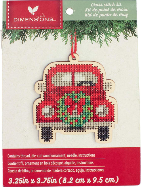 Dimensions Counted Cross Stitch, Vintage Truck Wooden Christmas Ornament Craft Kit, 1 Pc...