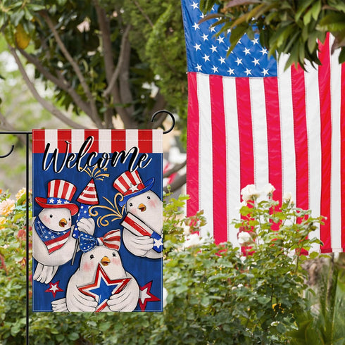Welcome 4th of July Dove Peace Bird Patriotic Small Decorative Garden Flag, America USA Stars Stripes Blue Yard Lawn Outside Decor, American Firew...