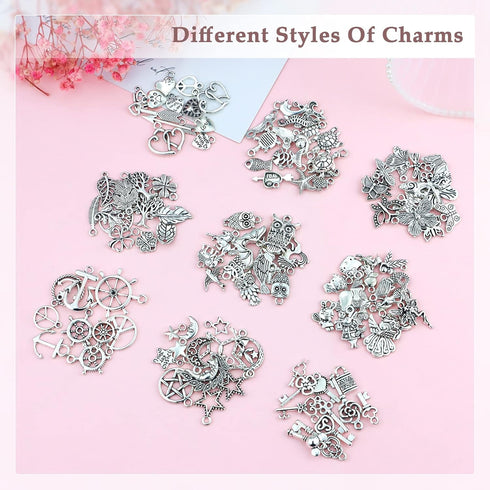 JIALEEY 200 PCS Wholesale Bulk Lots Jewelry Making Charms Mixed Smooth Tibetan Silver Metal Charms Pendants DIY for Necklace Bracelet Jewelry Maki...