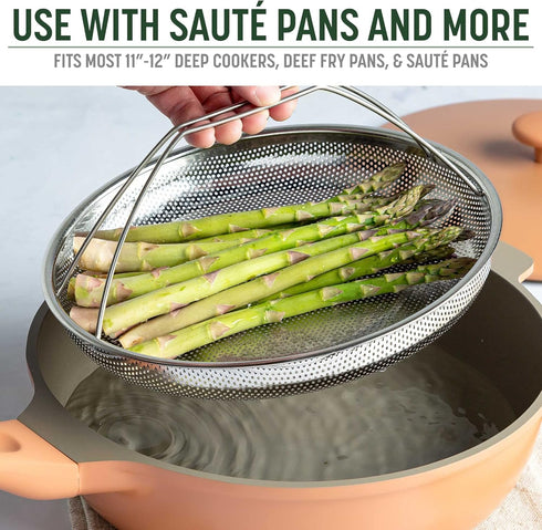 Goodful All-In-One Pan Steamer Basket, Premium Stainless Steel Construction, Dishwasher Safe, Perfect for Steaming Vegetables, Full Handle for Eas...