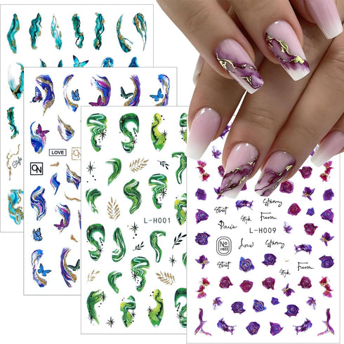4 Sheets Marble Line Nail Art Stickers, Fresher Self-Adhesive Nail Stickers Decals Ink Painting Nail Art Decals Nail Supplies for Women Girls DIY ...