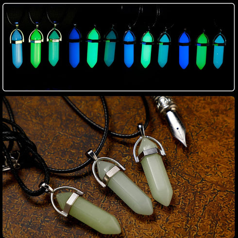 3 Pieces Halloween Luminous Fluorescent Crystal Necklaces Glow in the Dark Crystal Pendant Necklaces Hexagonal Gemstone Chain Necklaces...
