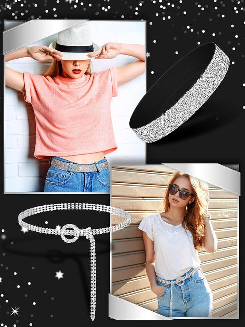 Pangda 2 Pcs Women Stretchy Rhinestone Dress Glitter Belts O Ring Buckle Bling Diamond Belts for Women Shiny Party...