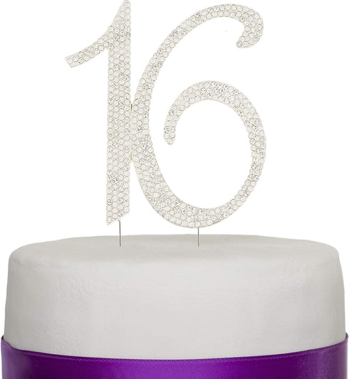 Ella Celebration 16 Cake Topper 16th Birthday Sweet 16 Party Supplies Decoration Ideas Silver Rhinestone Number (Silver)...