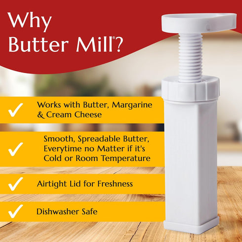 Max Space Butter Mill Butter Dispenser Stick - Twist to Spread Thin Butter Ribbons, Keeps Butter & Margarine Fresh Longer - Easy Spreadable Butter...