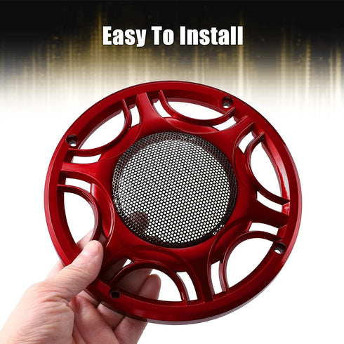X AUTOHAUX 2pcs 6 Inch Car Metal Audio Speaker Grill Cover Mesh Woofer Horn Guard Decorative Circle Grille Protector Red...