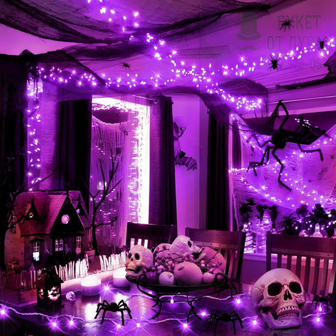 KNONEW Purple Halloween Lights Indoor Outdoor 60FT 180 LED String Light with 8 Lighting Modes, Timer Memory Function Plug in for Halloween Party H...