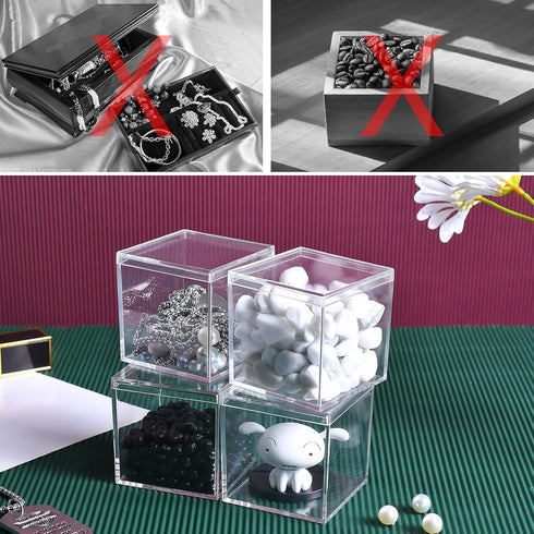 Acrylic Box with Lid, 4 Pack Small Square Acrylic Container 2.2x2.2x2.2Inch/55X55X55mm Plastic Square Cube Containers with Lid Storage Box for Can...