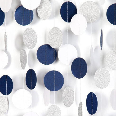 Navy Blue White Silver Paper Garland,52Ft Gender Reveal Hanging Decoration Streamer Banner,Graduation Engagement Christmas Wedding Birthday Party ...