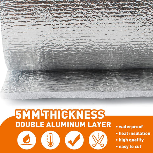 5mm Reflective Insulation Foam Core Radiant Barrier 40“ × 80” Double Side Foil Cold and Heat Shield Thermal Insulation for Ceilings,Walls,Steel Bu...