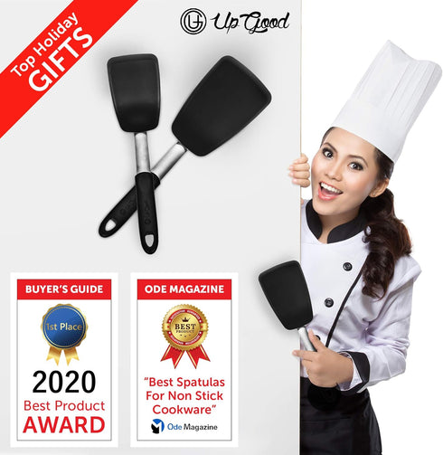 UpGood Silicone Turner Set 600ºF Heat Resistant - Large & Small Kitchen Spatulas with Tapered Edges & Flexible Stainless Steel - Cooking Utensil f...