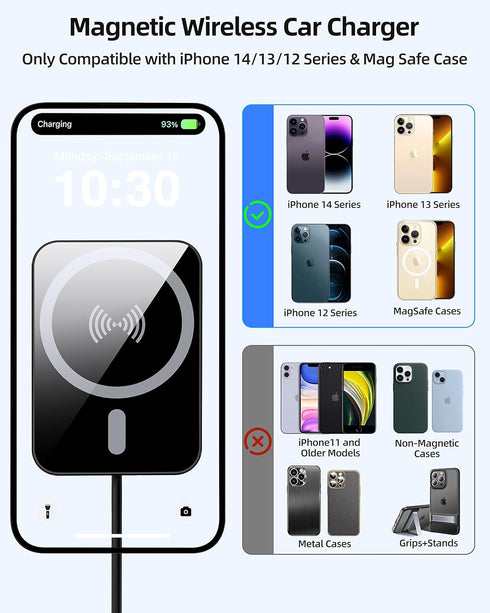 Upgraded for MagSafe Car Mount Charger, Magnetic Wireless Car Charger, Air Vent Magnetic Car Phone Mount Charger for MagSafe iPhone 14 13 12 Serie...