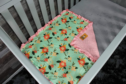 Dear Baby Gear Baby Blankets, Abstact Coral Floral Mint, Coral Minky, 32 Inches by 32 Inches...