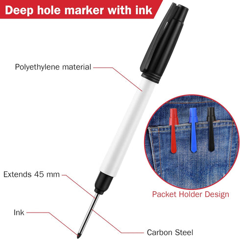 Hiboom Mechanical Carpenter Pencil Set, 3 Pcs Carpenter pencil with Sharpener and 12 Pcs Refills, 3 Pcs Deep Hole Marker, Heavy Duty Construction ...