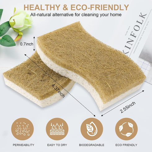 12 Pack Natural Sponges,Eco Friendly Kitchen Sponge,Natural Dish Sponges for Washing Dishes,Biodegradable Compostable Cellulose and Coconut Scrubb...