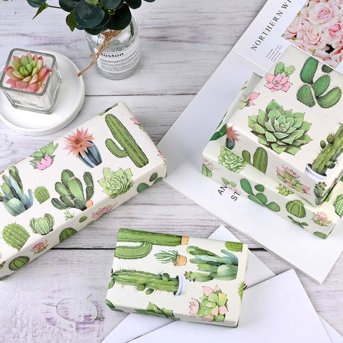 12 Sheets 28 * 20 Inches Succulents Wrapping Paper Watercolor Green Succulents Gift Wrap Paper for Birthday Wedding Baby Shower DIY Craft...