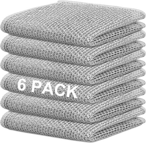 Double Layer Multifunctional Non Scratch Wire Dishcloth Wet and Dry Dishwashing Rag Scrub Scratch Sponges Kitchen Dish TowelsTableware Scrubber Ho...