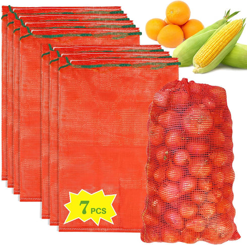 Sukh 7 Pcs Large Mesh Produce Bags - 60lbs Mesh Vegetable Bags Reusable Washable Mesh Storage Bag Breathable Produce Bags Onion Storage With Draws...