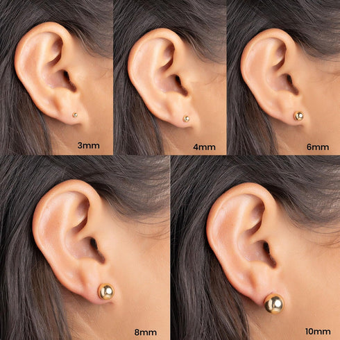 Barzel 18K Gold Plated Ball Stud Earrings Set, Sizes 3-10MM, 5 Pack, High Polish Finish Ball Suds...