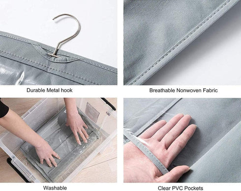 HAN SHENG 1 Pc 6 Pockets Hanging Purse Handbag Organizer Clear Hanging Shelf Bag Collection Storage Holder Purse Bag Wardrobe Closet Space Saving ...