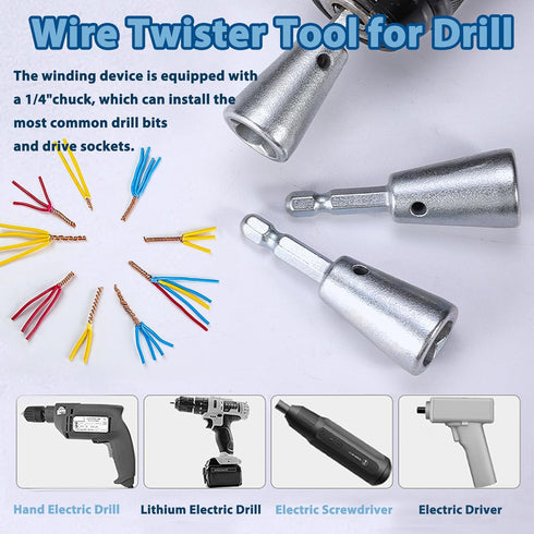 Wire Twister Tool for Drill, 2 PCS Wire Stripper Tool Wire Twister Tool, Electric Wire Twister Tool for Drill, 6mm Hex Shank Cable Quick Stripping...