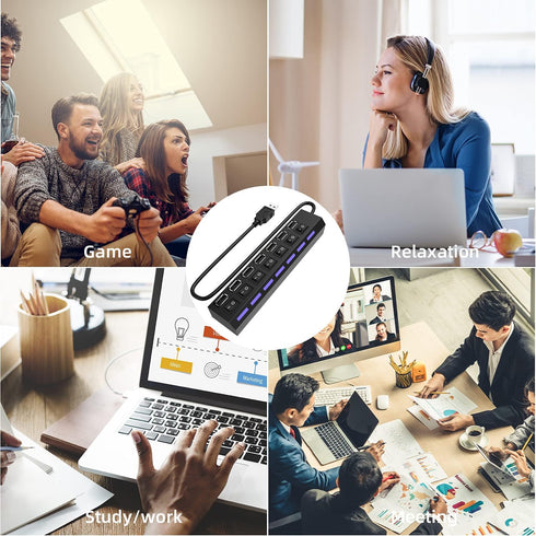 USB Hub, 7 Port USB 2.0 Hub LED Portable High-Speed Compatible for iMac Pro, MacBook Air, Mac mini/Pro, Surface Pro, PC and Laptop...