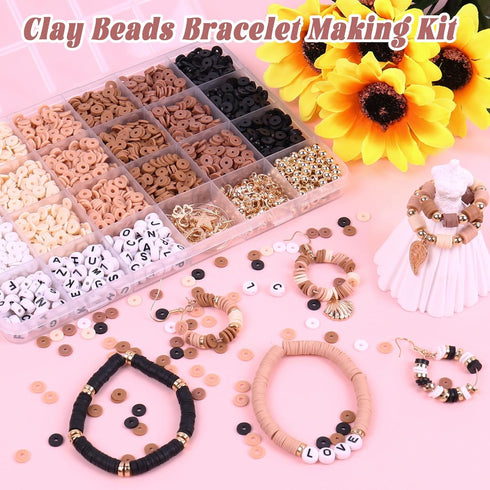 Pubiseed 4000PCS Earth Tone Clay Beads Bracelet Making Kit, Friendship Bracelet Kits with Letters for Girls Adults Jewelry Making Include Golden S...
