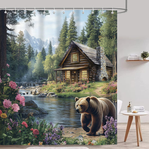 iTapnoom Rustic Bear Shower Curtains, Farmhouse Lake Country Lodge Cabin Fabric Shower Curtain for Bathroom, Camp Woodland Bathroom Accessories De...