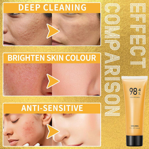 Gold Foil Peel off Mask, 98.4% Gold Peel off Face Mask, Gold Face Mask Peel off Anti-Wrinkle, Golden Anti-Aging Facial Mask, Beilingmei Gold Tear-...