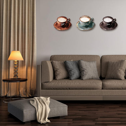 Blulu 3 Pcs Coffee Wooden Wall Art Decor Coffee Cup Wooden Wall Sign Retro Java Letter Mocha Sign Farmhouse Decorations for Kitchen Dessert Shop H...