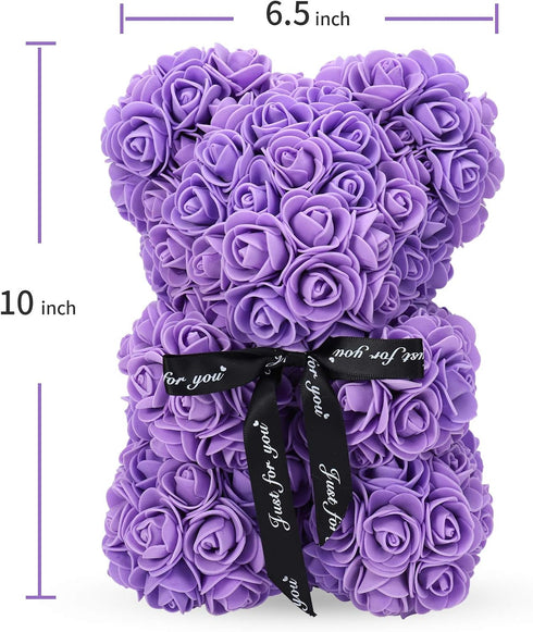 LINKLO Rose Bear Rose Teddy Bear -10 inch Artificial Rose Flower Bear, Gift for Wedding, Mothers Day and Anniversary, Including Transparent Gift B...