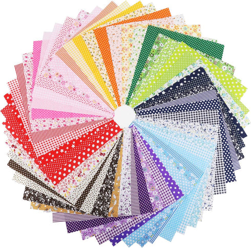 Konsait 56 Pieces 10x10'' Multi-Color Fabric Patchwork Cotton Mixed Squares Bundle Sewing Quilting Craft, Craft Fabric Bundle Squares Patchwork DI...