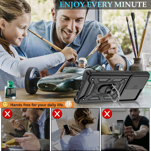 for Samsung Galaxy Note20 Case with Slide Camera Cover, Military-Grade Protection, 360 Rotating Kickstand, Includes 1 Pack HD Screen Protectors?Bl...