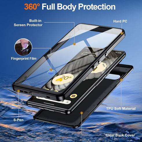 Hualele Waterproof Pixel 7 Pro Case IP68 Underwater Case with Built-in Lens and Screen Protector, Rugged Full Body Sealed Heavy Duty Shockproof Ph...