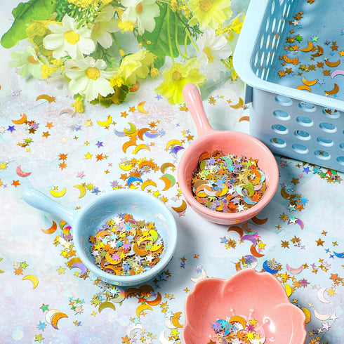 60 G/ 2.1 oz Holographic Star and Moon Glitter Confetti Sequin Galaxy Iridescent Table Metallic Glitter Foil Confetti Sequin Star Moon Scatter for...