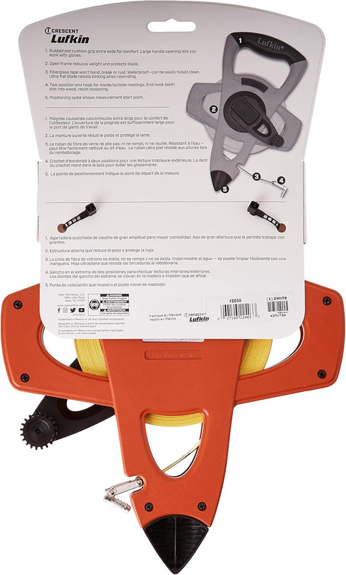 Crescent Lufkin 1/2" x 50' Hi-Viz Orange Fiberglass Tape Measure - FE050...