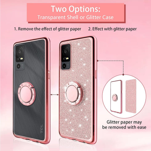 for TCL 40 XE 5G/40 NxtPaper 5G Phone Case with Ring Stand Lanyard Strap, Cute Shiny Glitter Girls Women Drop Protection ShockProof 2-Layer Protec...