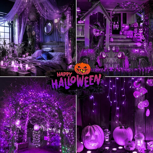 SANJICHA Purple Extra-Long 66FT 200 LED Halloween Lights for Indoor/Outdoor, Super Bright 8 Lighting Modes Plug in String Lights for Halloween Dec...