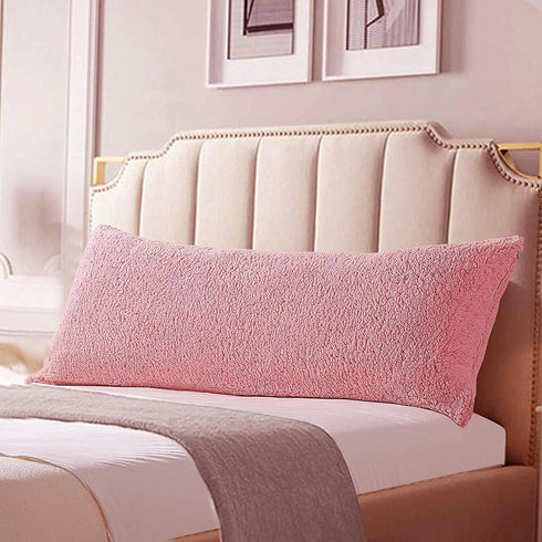 Reafort Ultra Soft Sherpa Body Pillow Cover/Case with Zipper Closure 21"x54" (21"x54" Body Pillow Cover, Pink)...