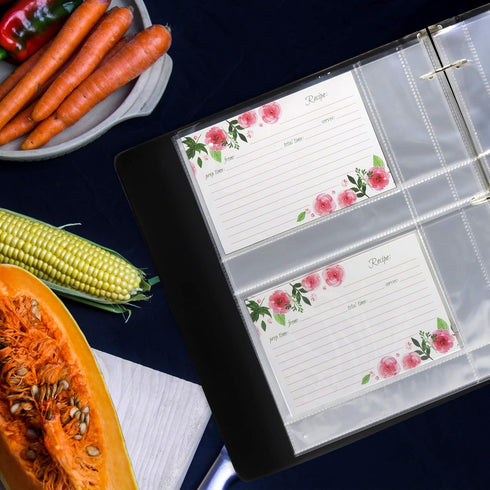 20 Pack Recipe Card Page Protectors, Clear Refill Sheets for 3 Ring Binders, 4" x 6", 2 Pockets Per Page, Holds 4 Cards Per Sheet, Perfect for Rec...