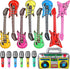 BBTO 15 Pcs Inflatable Rock Star Toy Set 23.6 Include 23.6 Inch Inflatable Rock Electric Guitar, Inflatable Bass Guitar, Inflatable Microphones, I...